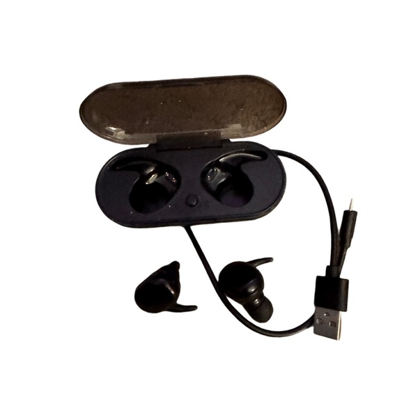 Black Wireless TWS (True Wireless Stereo) earbuds in charging case with Charger - Picture 1 of 4